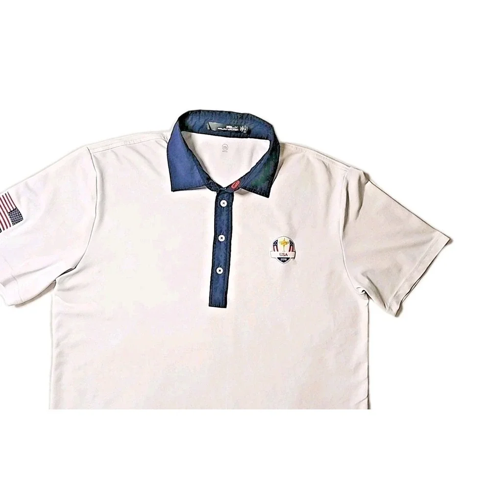 RLX Ralph Lauren Men's Medium‎ Polo 2018 Ryder Cup Golf USA Shirt White Ultimate